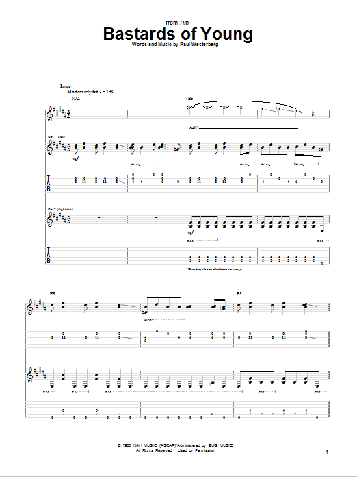 The Replacements Bastards Of Young sheet music notes and chords arranged for Guitar Tab