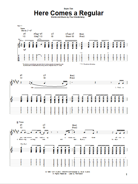 The Replacements Here Comes A Regular sheet music notes and chords arranged for Guitar Tab