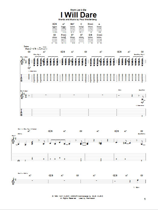 The Replacements I Will Dare sheet music notes and chords arranged for Guitar Tab