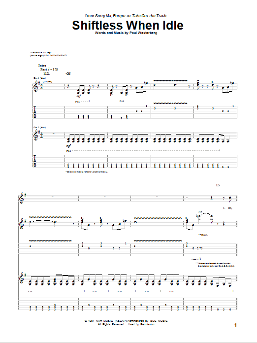 The Replacements Shiftless When Idle sheet music notes and chords arranged for Guitar Tab