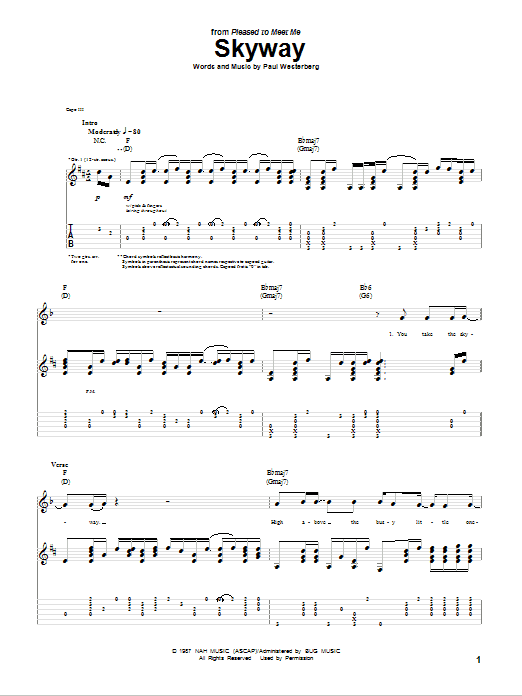 The Replacements Skyway sheet music notes and chords arranged for Guitar Tab