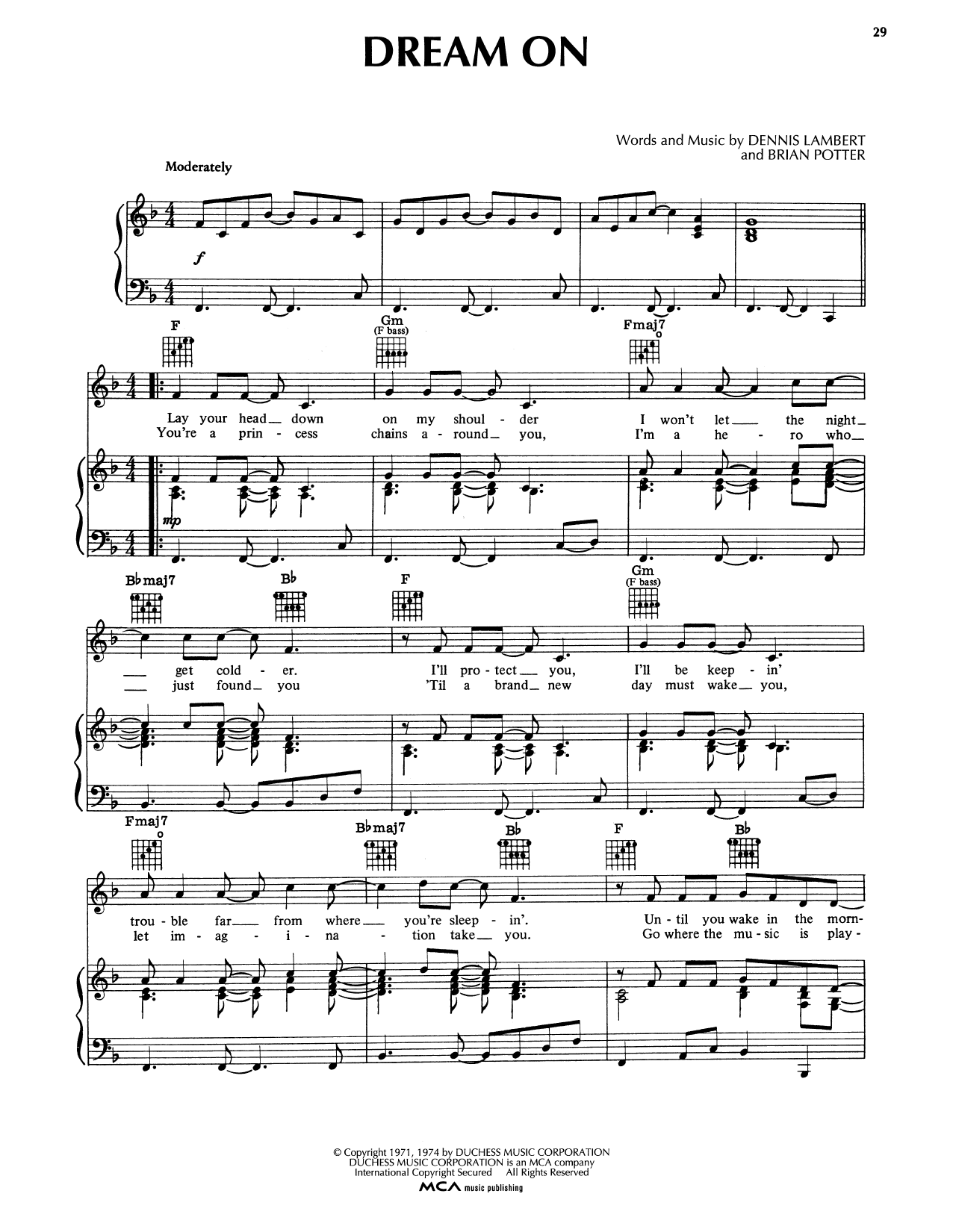 The Righteous Brothers Dream On sheet music notes and chords arranged for Piano, Vocal & Guitar Chords (Right-Hand Melody)
