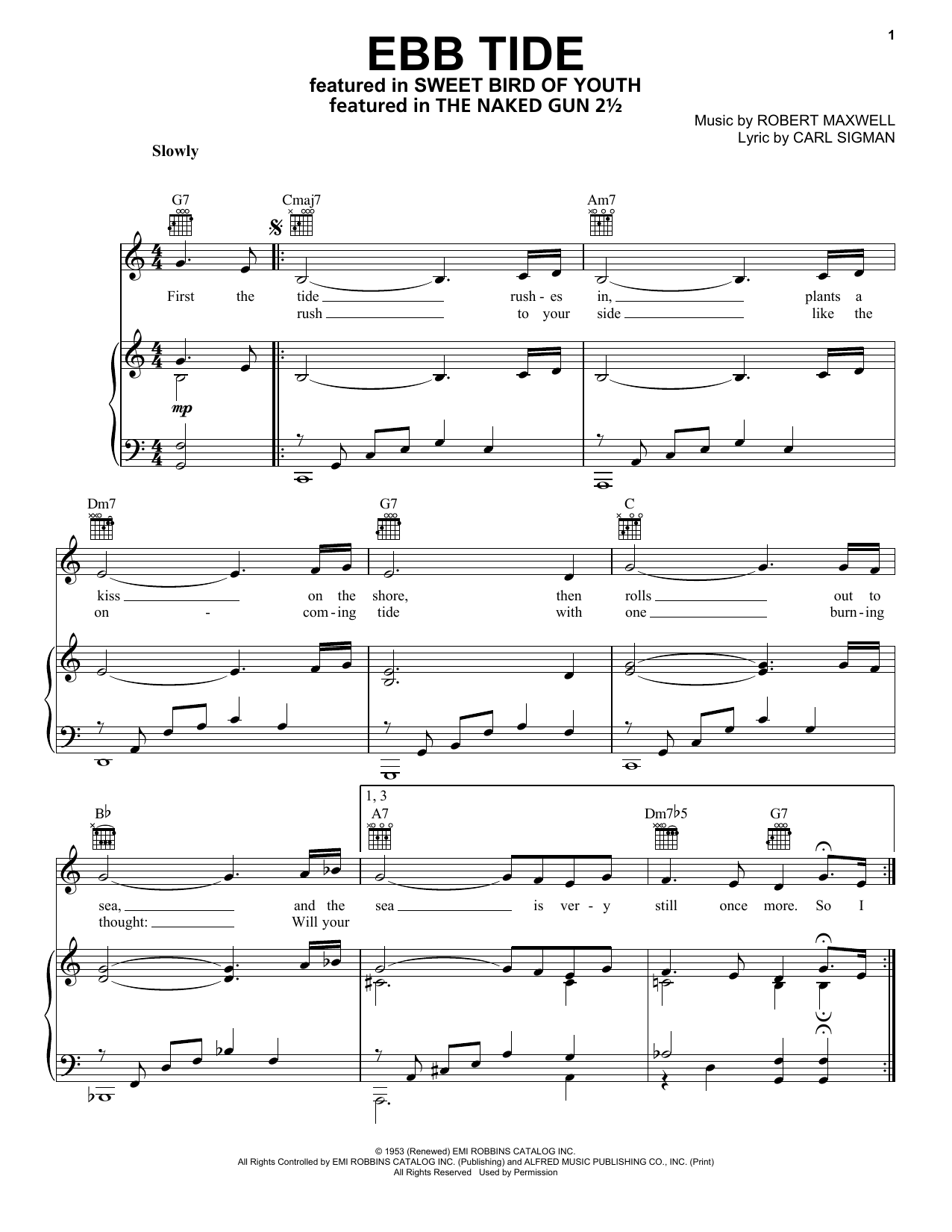 The Righteous Brothers Ebb Tide sheet music notes and chords arranged for Real Book – Melody & Chords