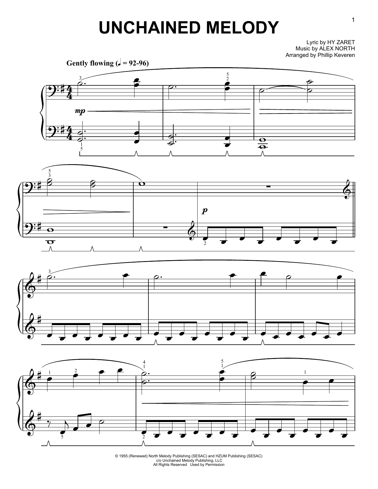 The Righteous Brothers Unchained Melody [Classical version] (arr. Phillip Keveren) sheet music notes and chords arranged for Easy Piano