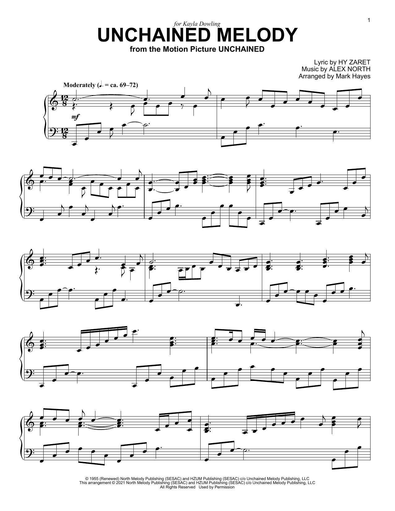 The Righteous Brothers Unchained Melody (from Unchained) (arr. Mark Hayes) sheet music notes and chords arranged for Piano Solo