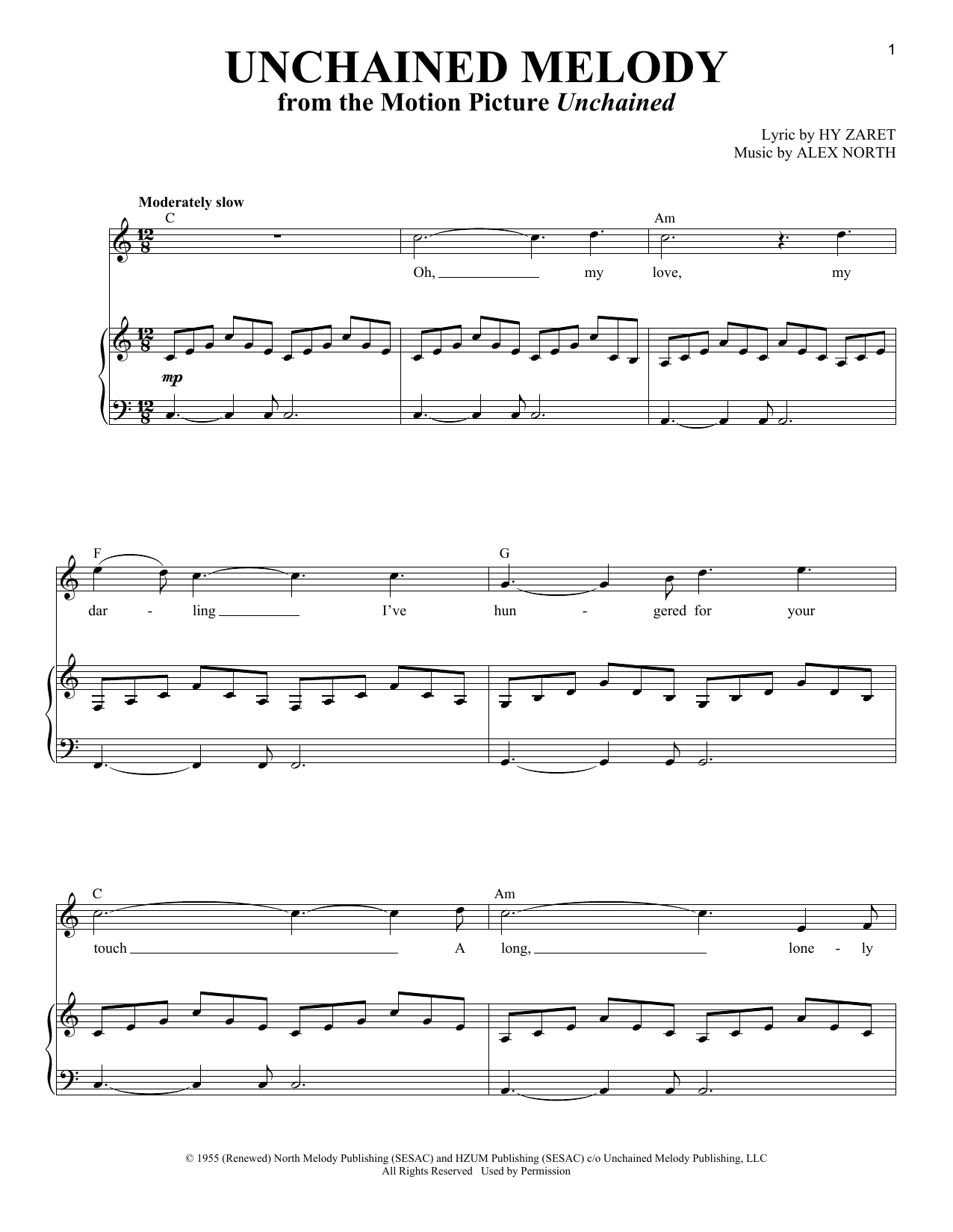 The Righteous Brothers Unchained Melody (from Unchained) sheet music notes and chords arranged for Piano & Vocal