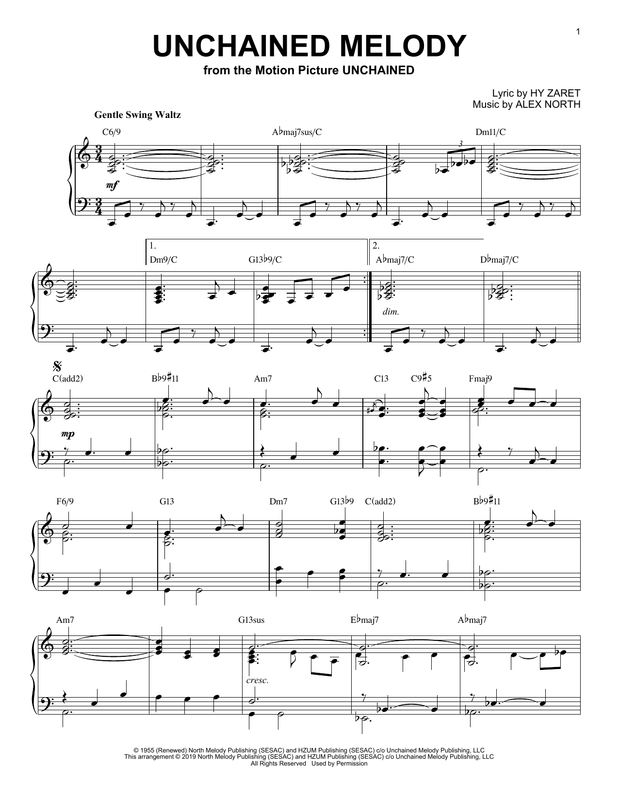 The Righteous Brothers Unchained Melody [Jazz version] sheet music notes and chords arranged for Piano Solo