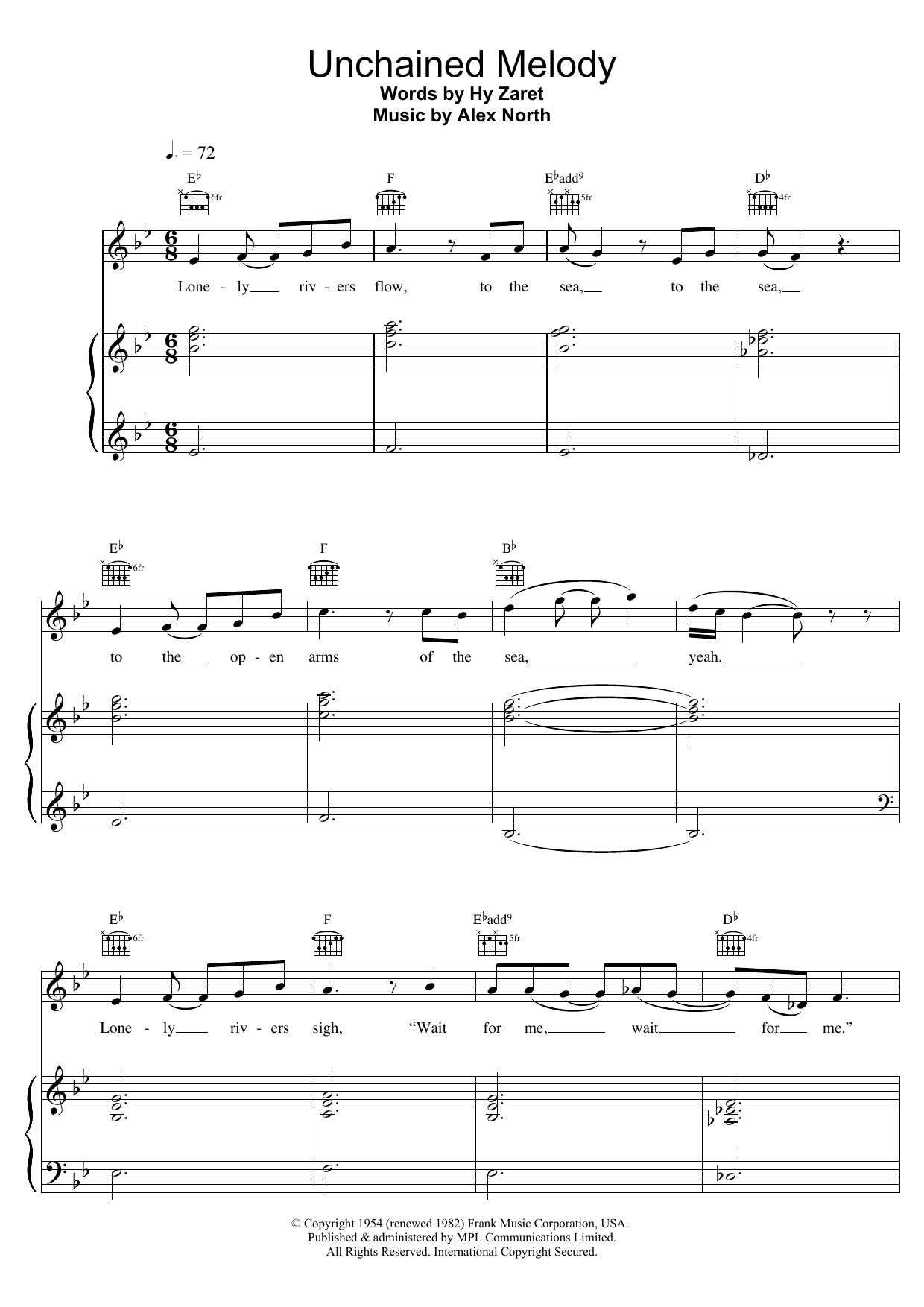 The Righteous Brothers Unchained Melody sheet music notes and chords arranged for Violin Duet