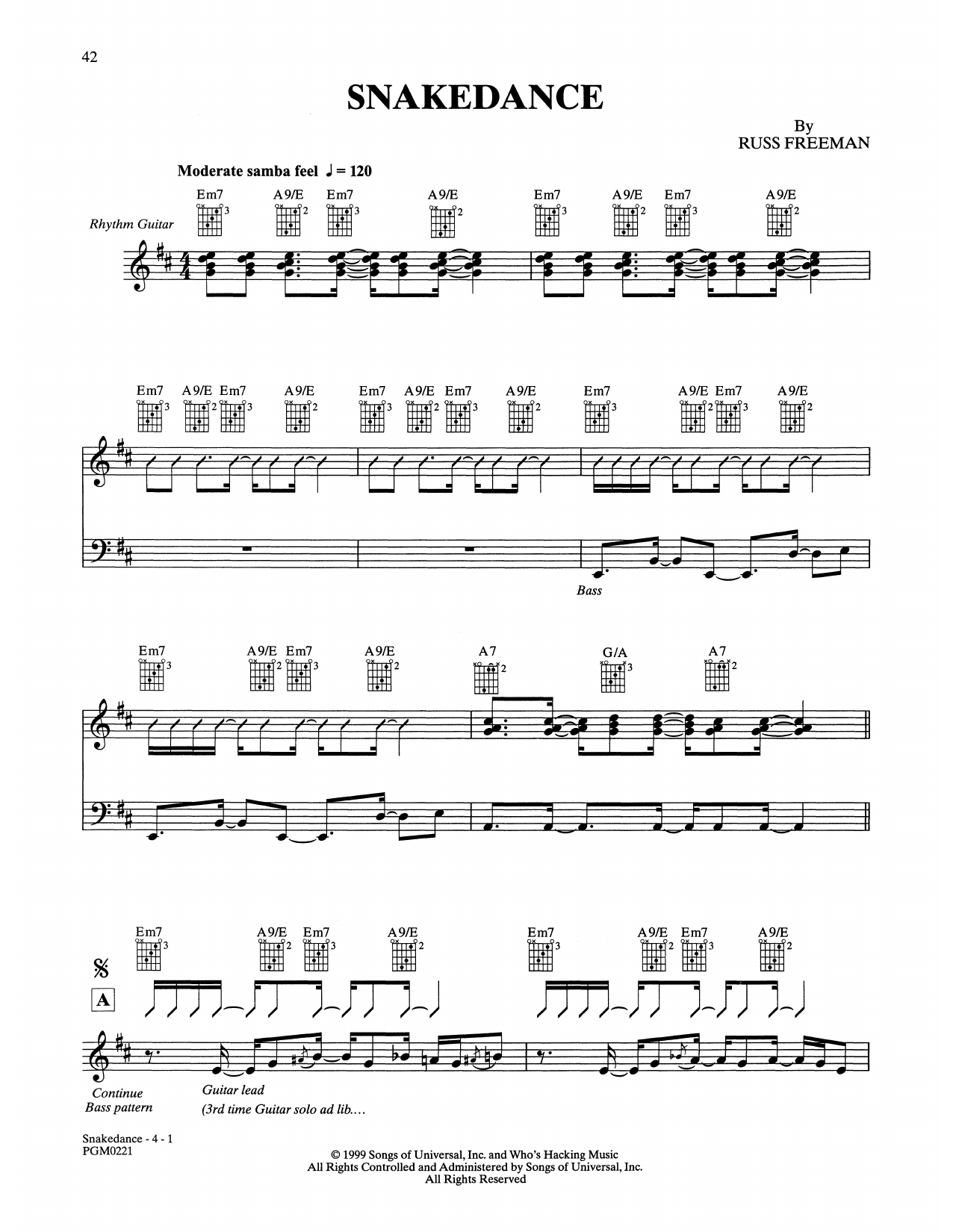 The Rippingtons Snakedance sheet music notes and chords arranged for Solo Guitar