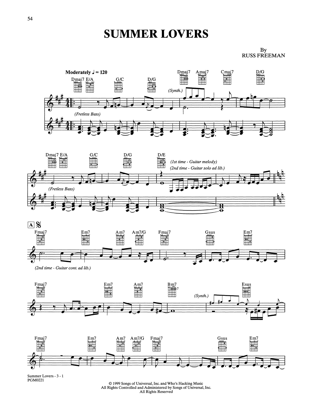 The Rippingtons Summer Lovers sheet music notes and chords arranged for Solo Guitar