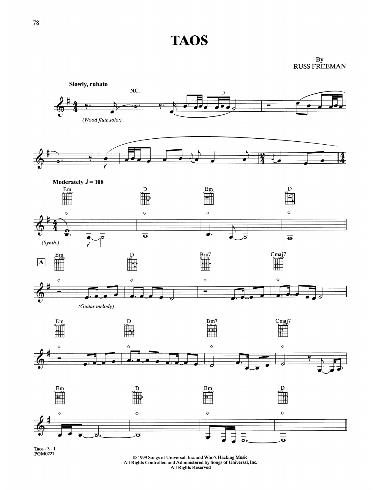 The Rippingtons Taos sheet music notes and chords arranged for Solo Guitar