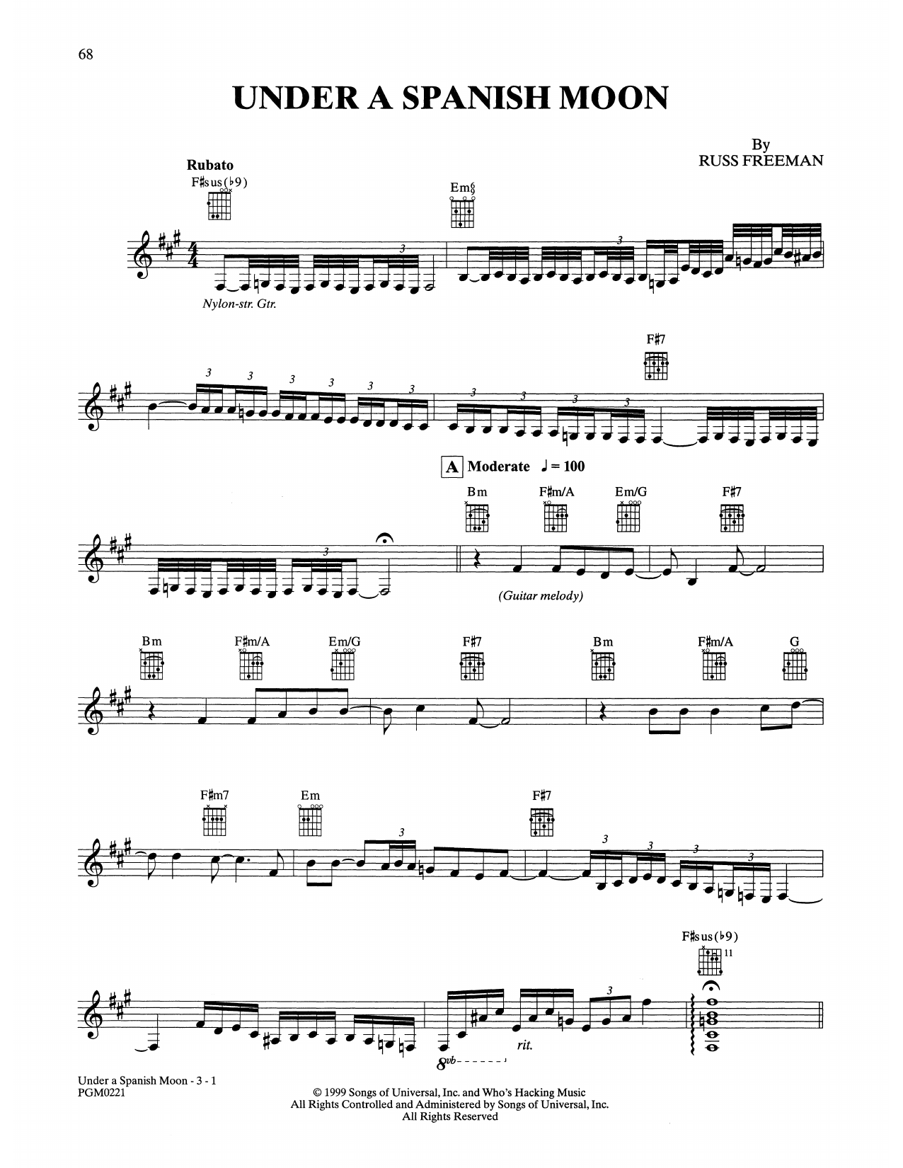 The Rippingtons Under A Spanish Moon sheet music notes and chords arranged for Solo Guitar