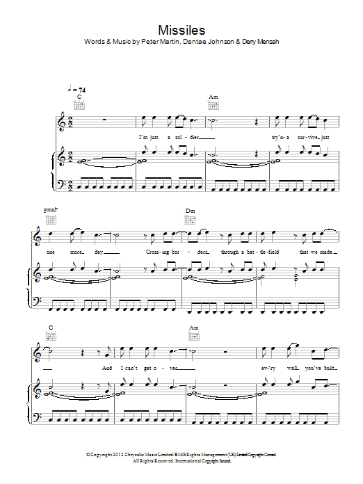 The Risk Missiles sheet music notes and chords arranged for Piano, Vocal & Guitar Chords