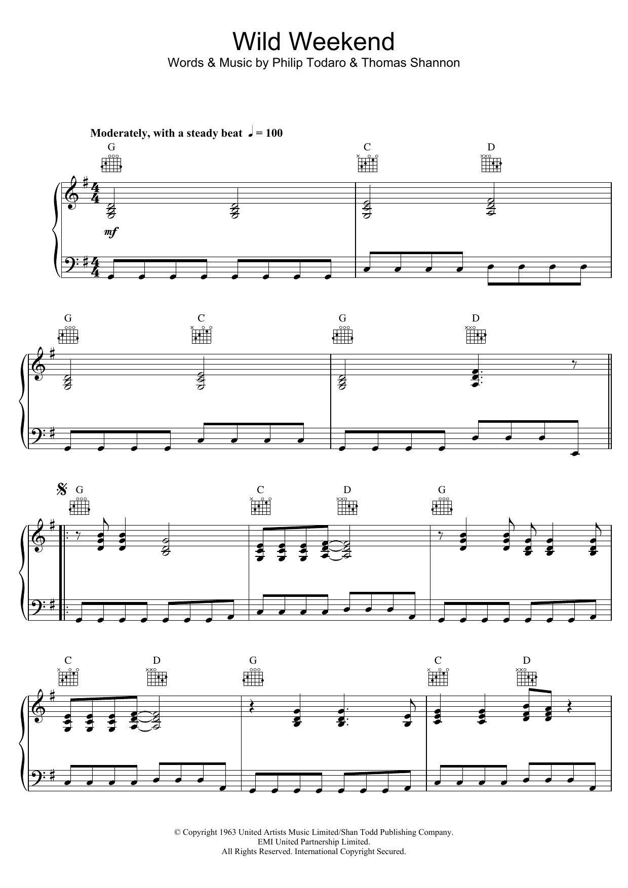 The Rockin Rebels Wild Weekend sheet music notes and chords arranged for Piano Solo
