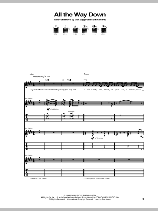 The Rolling Stones All The Way Down sheet music notes and chords arranged for Guitar Tab