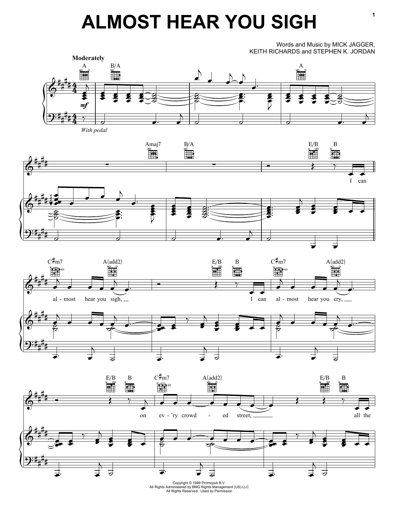 The Rolling Stones Almost Hear You Sigh sheet music notes and chords arranged for Piano, Vocal & Guitar Chords (Right-Hand Melody)