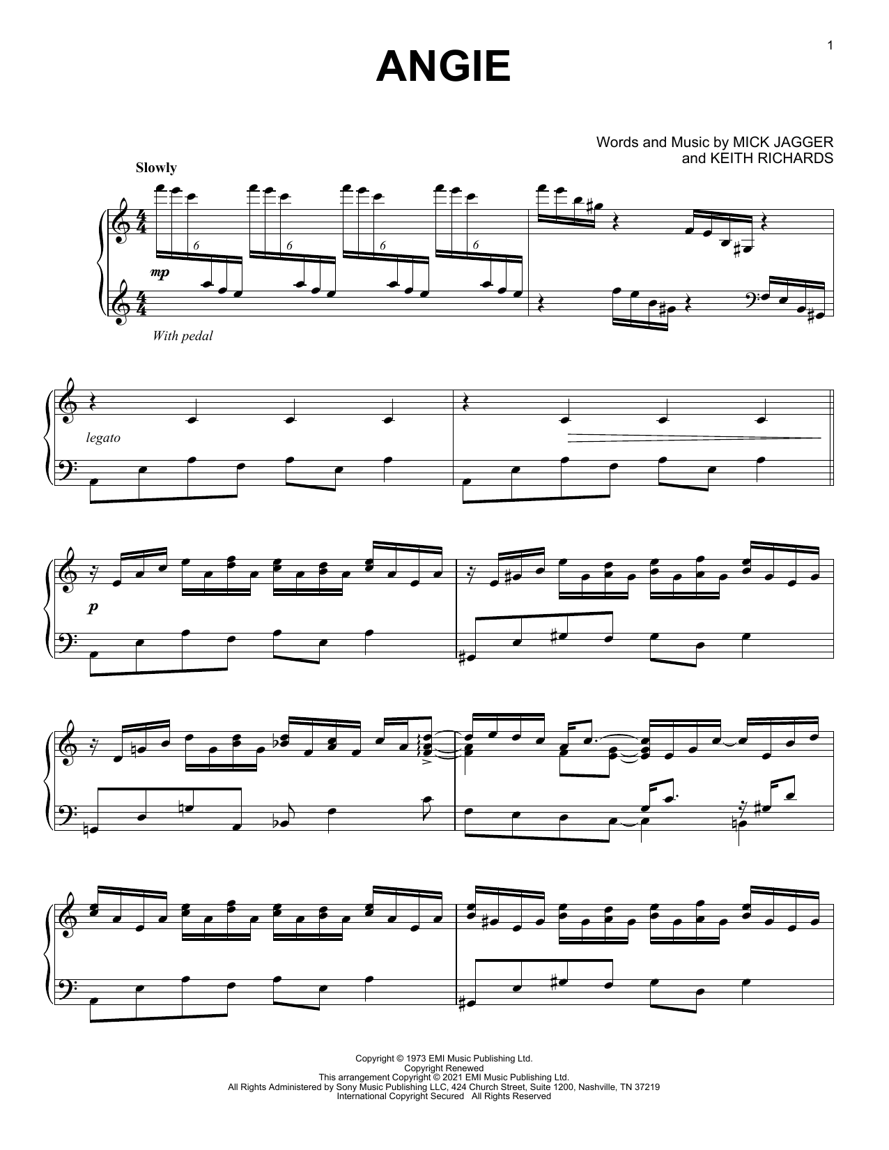 The Rolling Stones Angie [Classical version] (arr. David Pearl) sheet music notes and chords arranged for Piano Solo