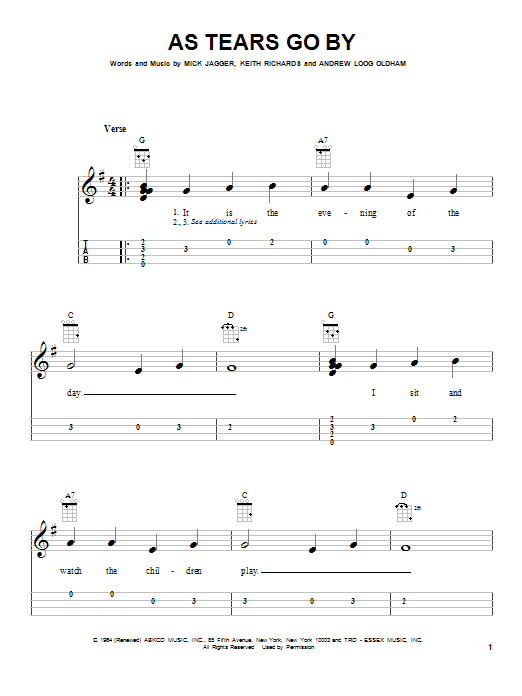 The Rolling Stones As Tears Go By sheet music notes and chords arranged for Easy Ukulele Tab