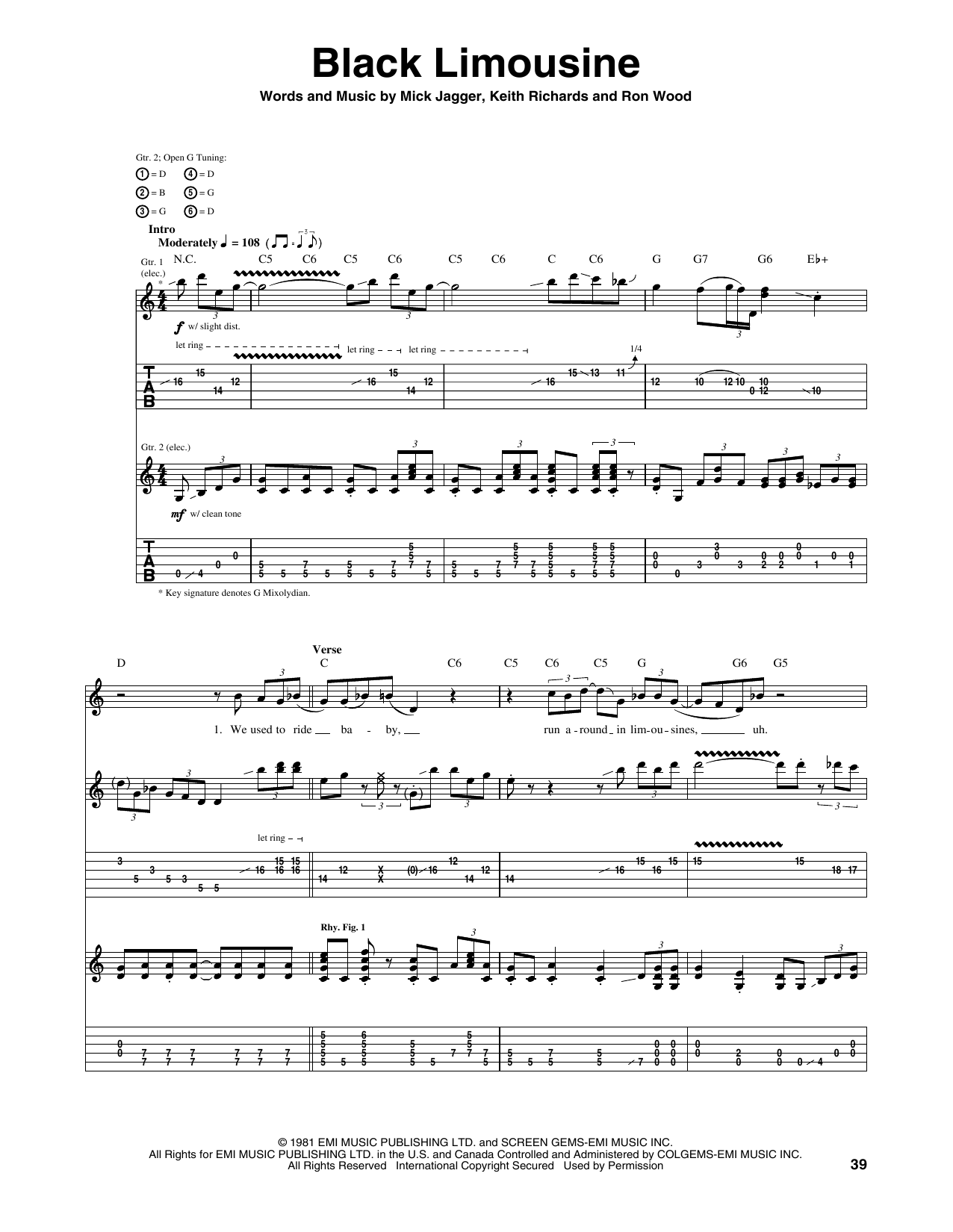 The Rolling Stones Black Limousine sheet music notes and chords arranged for Guitar Tab