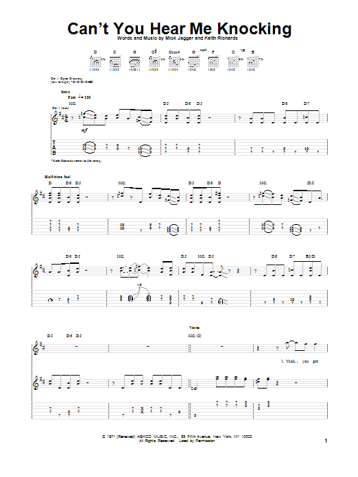 The Rolling Stones Can't You Hear Me Knocking sheet music notes and chords arranged for Guitar Tab