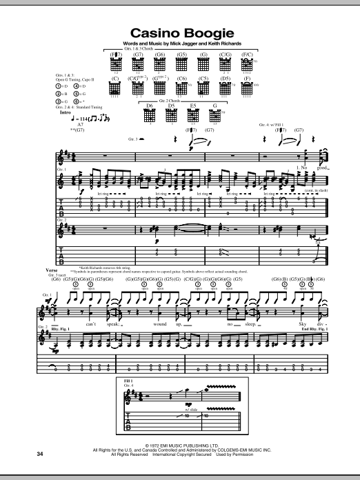 The Rolling Stones Casino Boogie sheet music notes and chords arranged for Guitar Tab