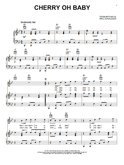 The Rolling Stones Cherry Oh Baby sheet music notes and chords arranged for Piano, Vocal & Guitar Chords (Right-Hand Melody)