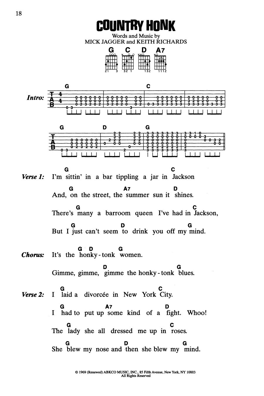 The Rolling Stones Country Honk sheet music notes and chords arranged for Guitar Chords/Lyrics