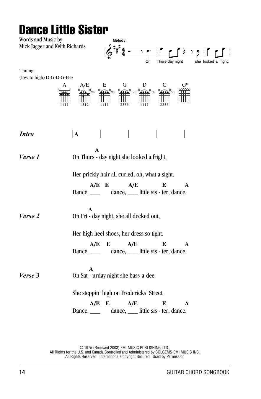 The Rolling Stones Dance Little Sister sheet music notes and chords arranged for Guitar Chords/Lyrics