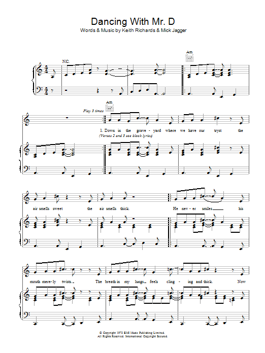 The Rolling Stones Dancing With Mr. D sheet music notes and chords arranged for Piano, Vocal & Guitar Chords