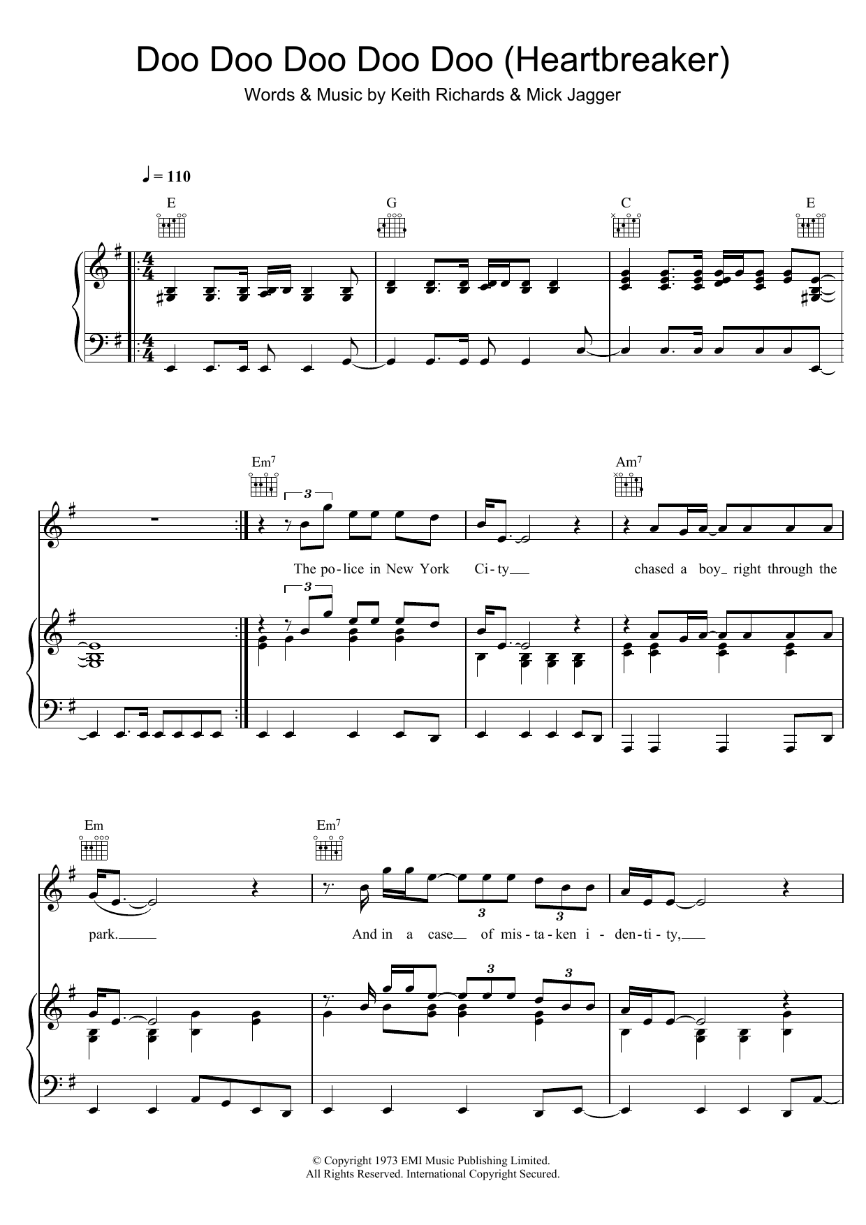 The Rolling Stones Doo Doo Doo Doo Doo (Heartbreaker) sheet music notes and chords arranged for Piano, Vocal & Guitar Chords (Right-Hand Melody)