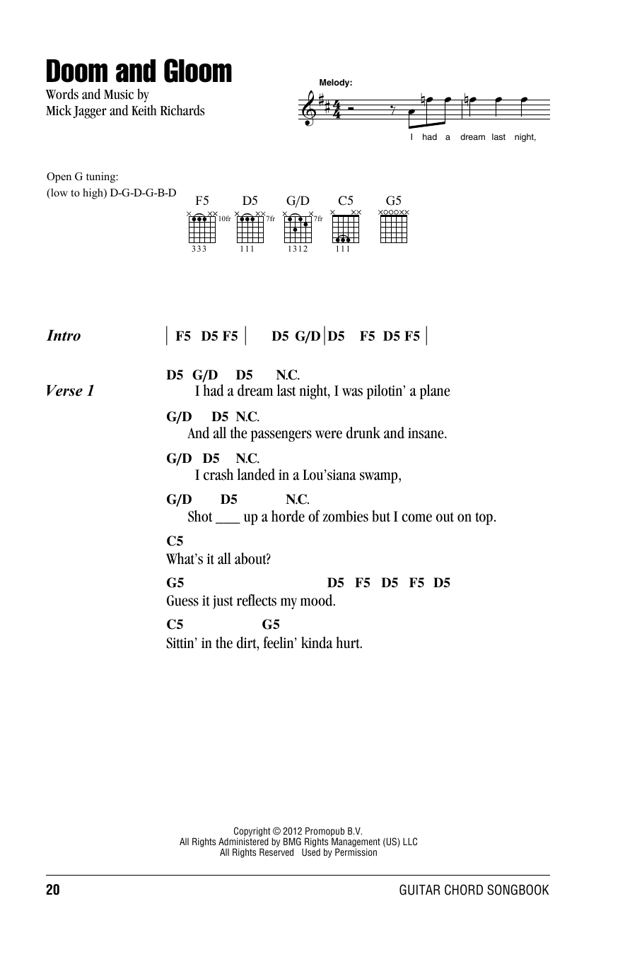 The Rolling Stones Doom And Gloom sheet music notes and chords arranged for Piano, Vocal & Guitar Chords (Right-Hand Melody)
