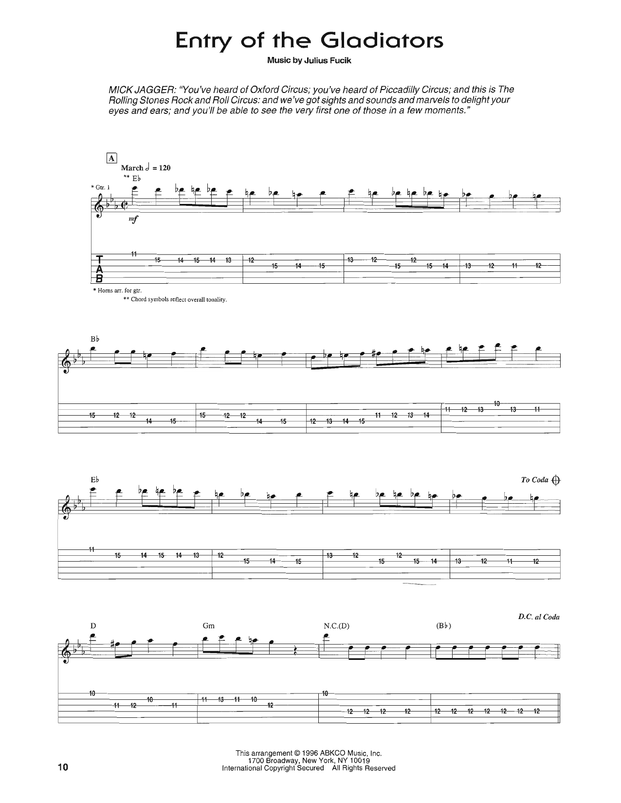 The Rolling Stones Entry Of The Gladiators sheet music notes and chords arranged for Guitar Tab