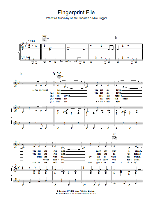 The Rolling Stones Fingerprint File sheet music notes and chords arranged for Piano, Vocal & Guitar Chords