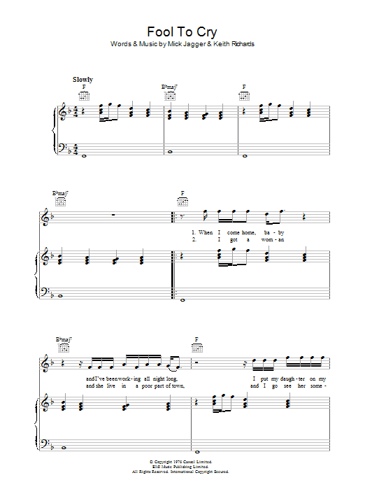 The Rolling Stones Fool To Cry sheet music notes and chords arranged for Guitar Chords/Lyrics