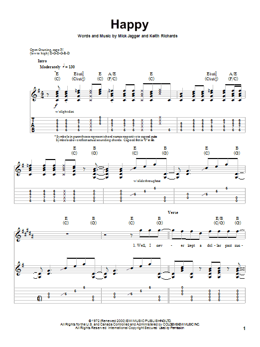 The Rolling Stones Happy sheet music notes and chords arranged for Piano, Vocal & Guitar Chords (Right-Hand Melody)