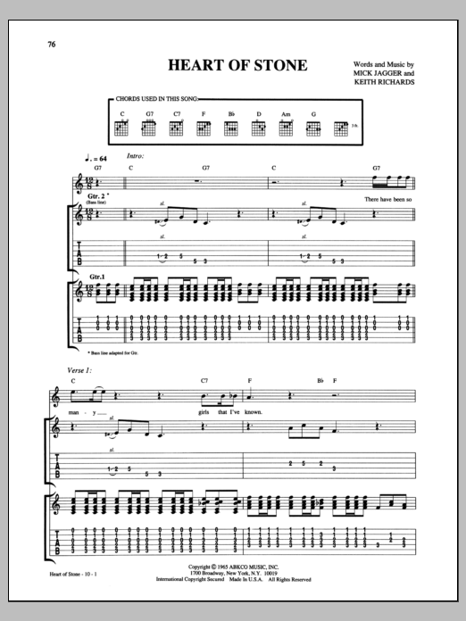 The Rolling Stones Heart Of Stone sheet music notes and chords arranged for Guitar Tab