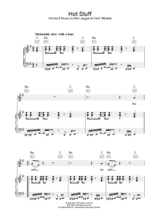 The Rolling Stones Hot Stuff sheet music notes and chords arranged for Piano, Vocal & Guitar Chords