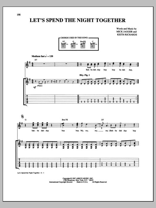 The Rolling Stones Let's Spend The Night Together sheet music notes and chords arranged for Guitar Tab