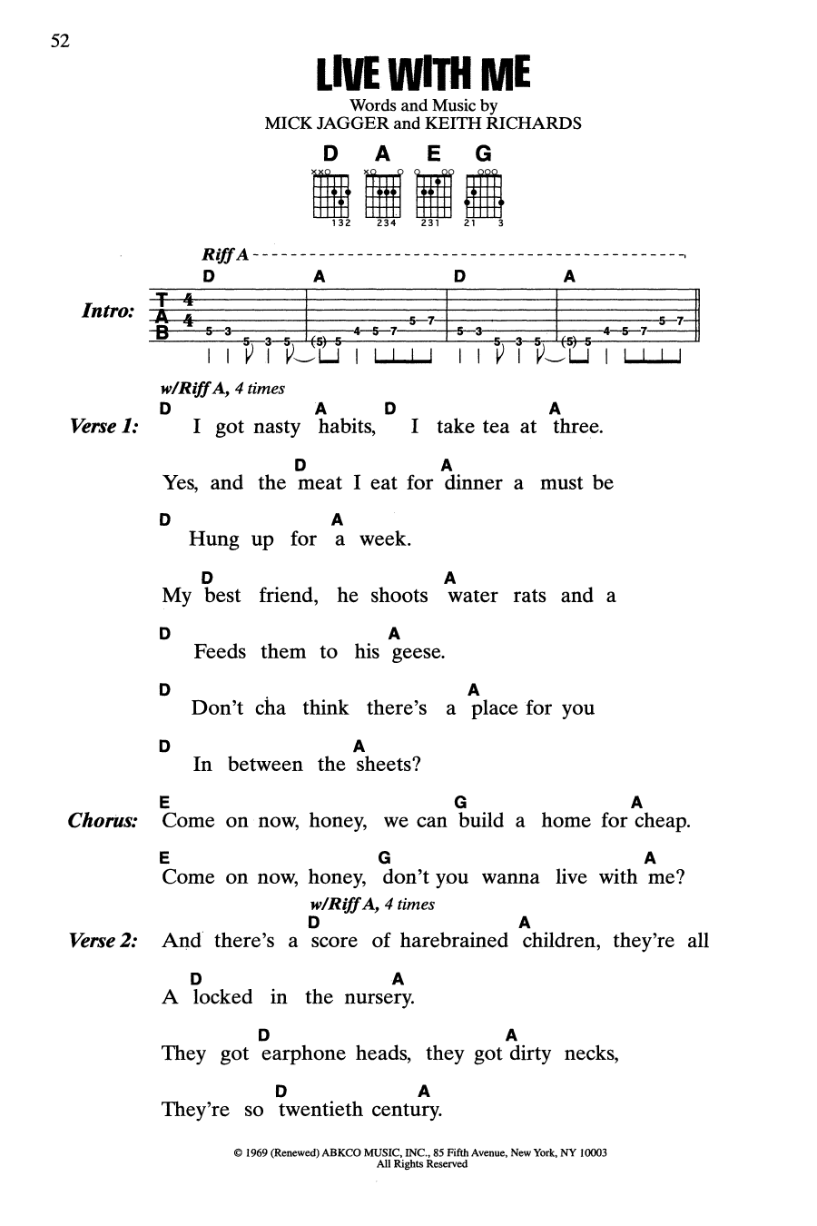 The Rolling Stones Live With Me sheet music notes and chords arranged for Guitar Chords/Lyrics