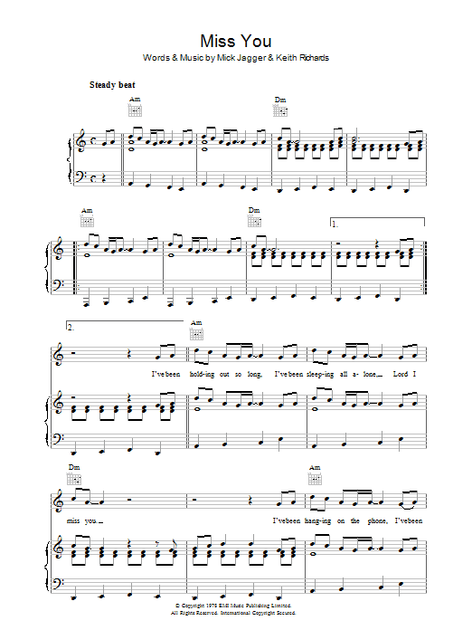 The Rolling Stones Miss You sheet music notes and chords arranged for Easy Piano