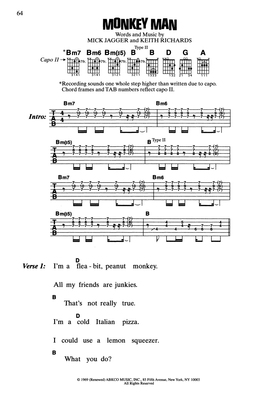 The Rolling Stones Monkey Man sheet music notes and chords arranged for Guitar Chords/Lyrics