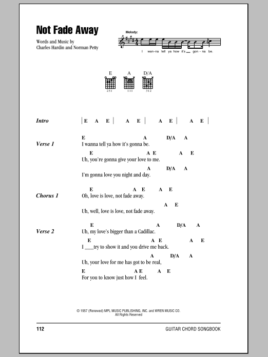 The Rolling Stones Not Fade Away sheet music notes and chords arranged for Easy Guitar