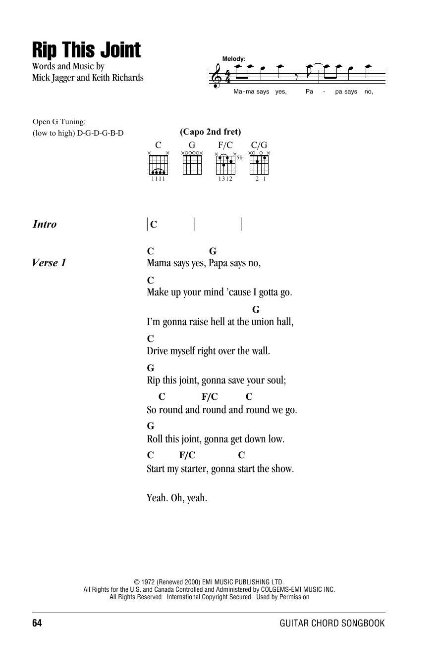 The Rolling Stones Rip This Joint sheet music notes and chords arranged for Guitar Chords/Lyrics