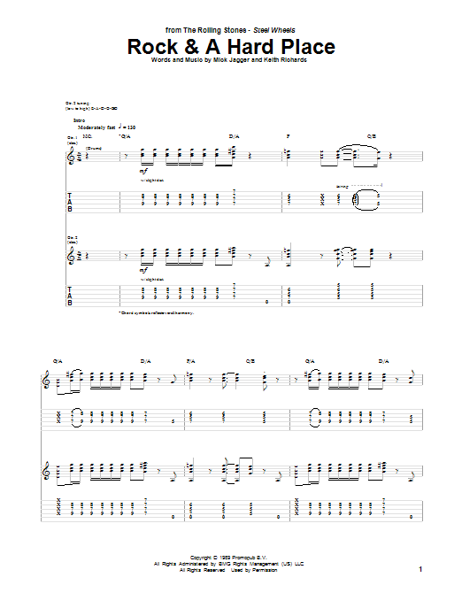 The Rolling Stones Rock And A Hard Place sheet music notes and chords arranged for Piano, Vocal & Guitar Chords (Right-Hand Melody)