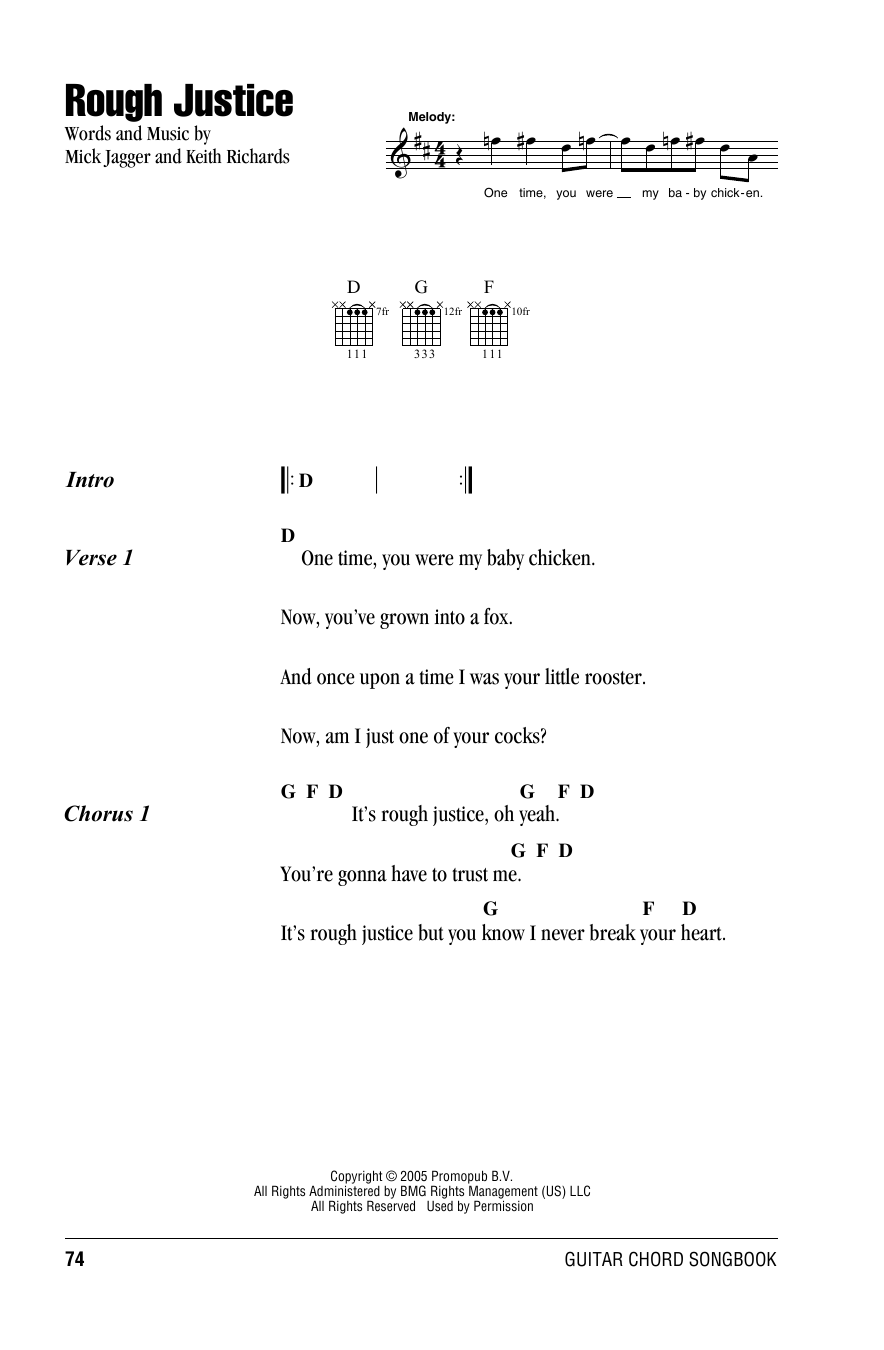 The Rolling Stones Rough Justice sheet music notes and chords arranged for Guitar Chords/Lyrics