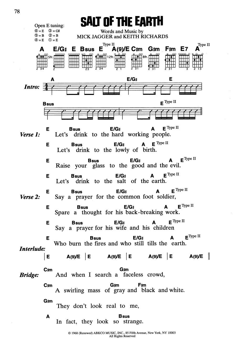 The Rolling Stones Salt Of The Earth sheet music notes and chords arranged for Guitar Chords/Lyrics