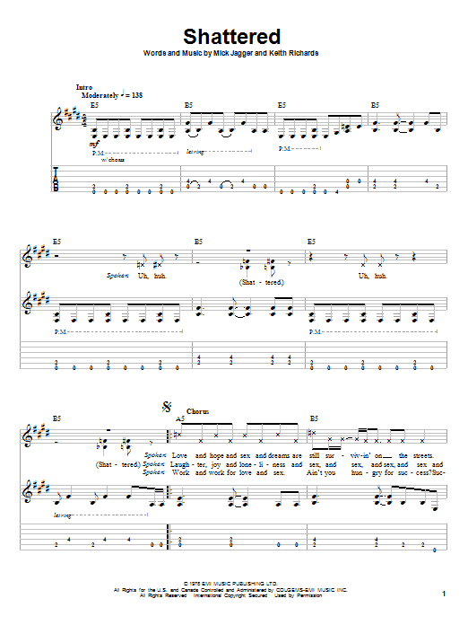 The Rolling Stones Shattered sheet music notes and chords arranged for Piano, Vocal & Guitar Chords (Right-Hand Melody)