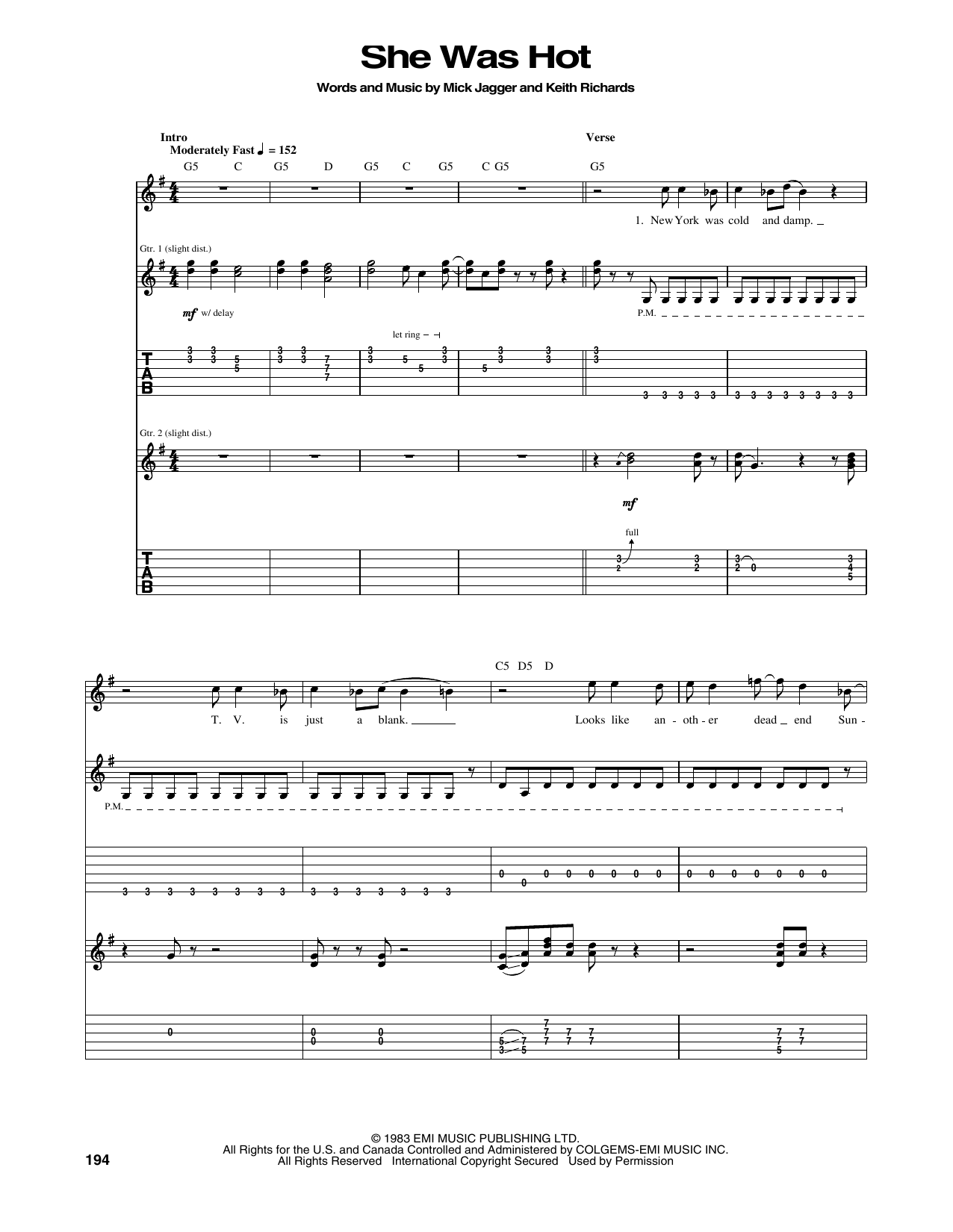The Rolling Stones She Was Hot sheet music notes and chords arranged for Guitar Tab
