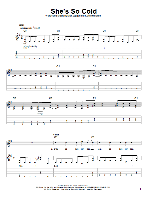 The Rolling Stones She's So Cold sheet music notes and chords arranged for Easy Guitar Tab