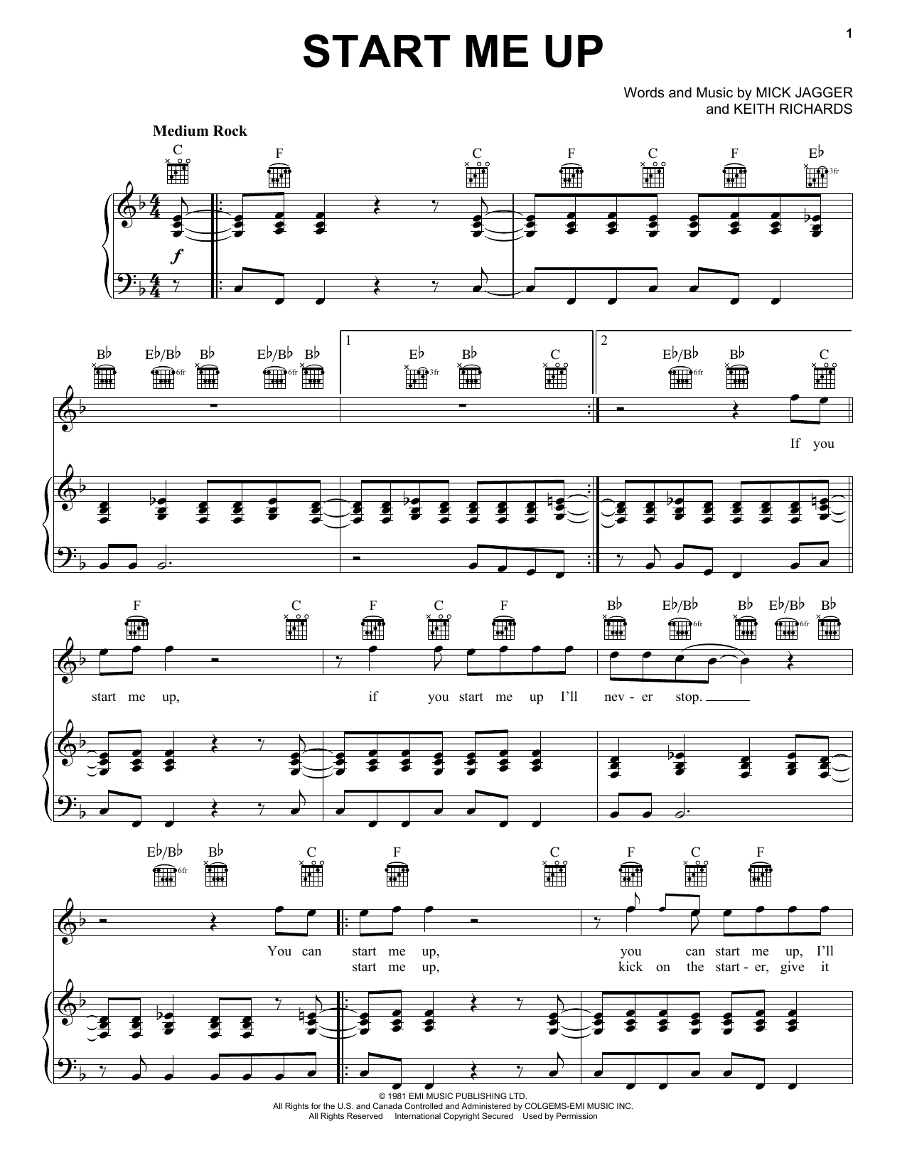 The Rolling Stones Start Me Up sheet music notes and chords arranged for Trumpet Solo